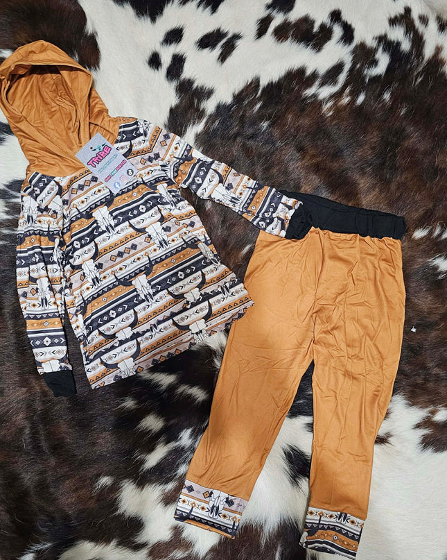 Western Style Cow Skull Hooded Shirt and Pants