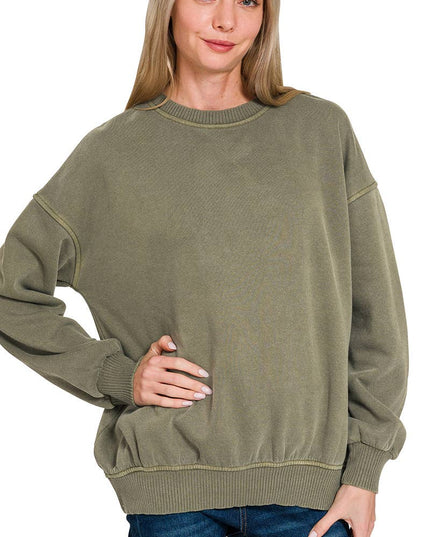 SI-27206 Pigment Dye Fleece Oversized Pullover Zenana