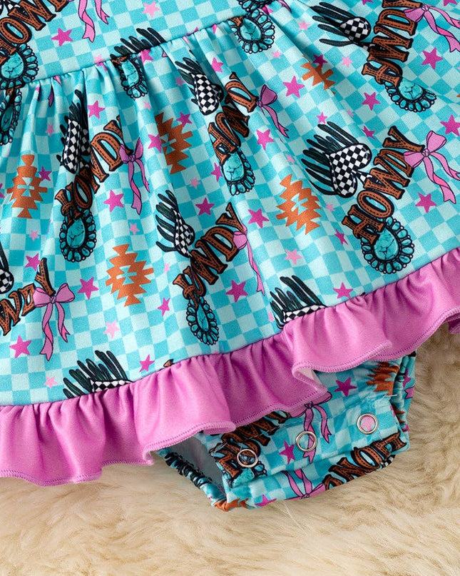 Howdy checkered & concho printed baby bodysuit. RPG61190 SOL
