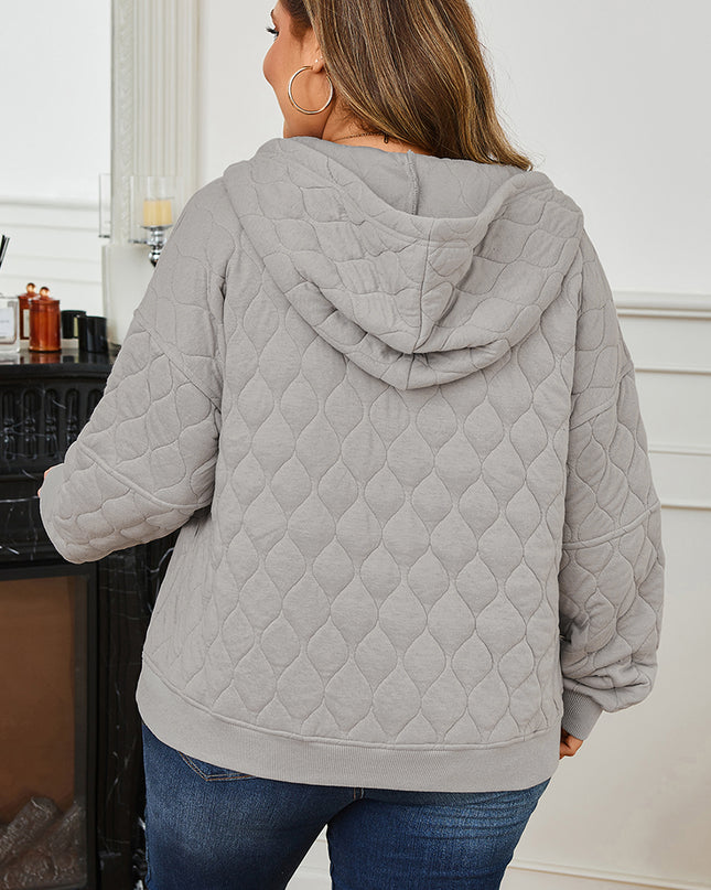 Gray Quilted Quarter Zip Plus Size Hoodie