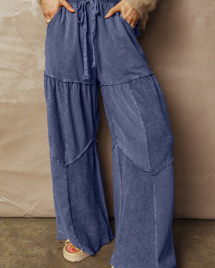 Ashleigh Blue Careys Mineral Wash Tiered Wide Leg Patchwork Drawstring Pants