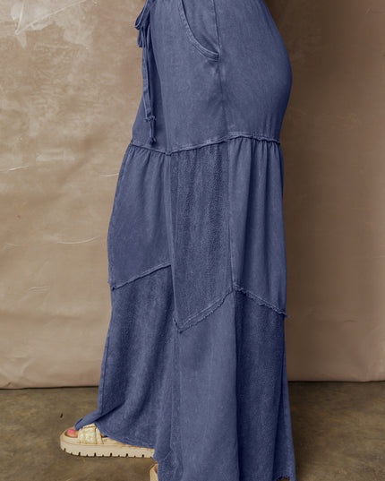 Ashleigh Blue Careys Mineral Wash Tiered Wide Leg Patchwork Drawstring Pants