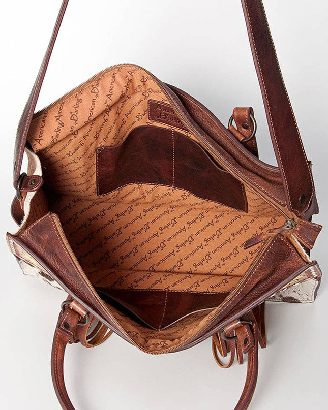 LC-ADBGZ200E Cowhide & Hand-Painted Sunflower Tooled Leather Tote - Western Shoulder Bag with Strap