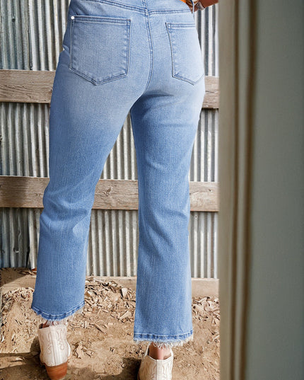 Sail Blue Mineral Wash Raw Hem High Waist Flared Jeans