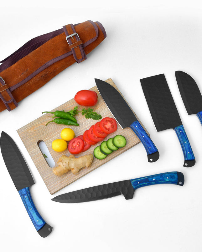 5-Piece  Knife Set / With Leather carry Bag Blue