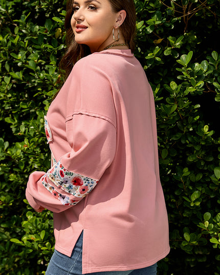 Peach Blossom Plus Size Floral Applique Drop Shoulder Sweatshirt