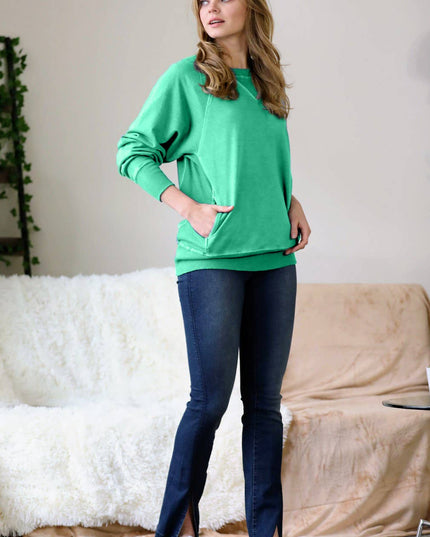 `Washed French Terry Pullover With Side Pockets Zenana