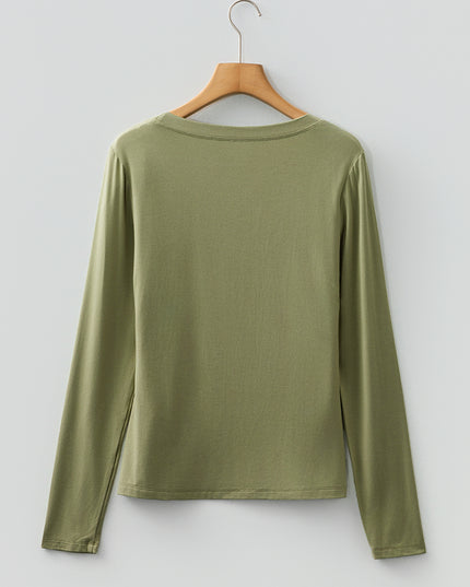 Laurel Green Solid Color Long Sleeve Fitted Top
