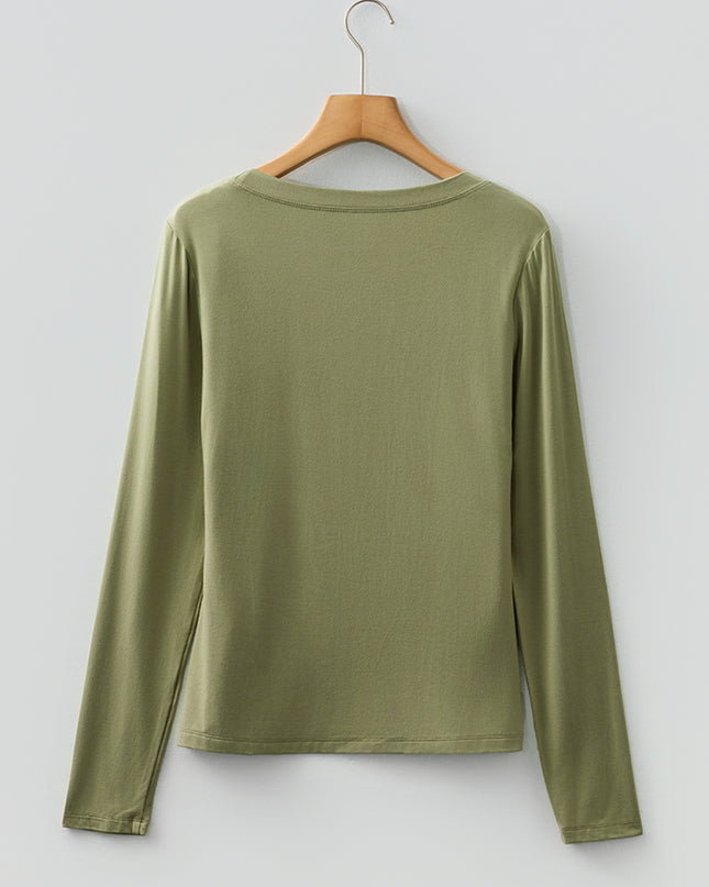 Laurel Green Solid Color Long Sleeve Fitted Top