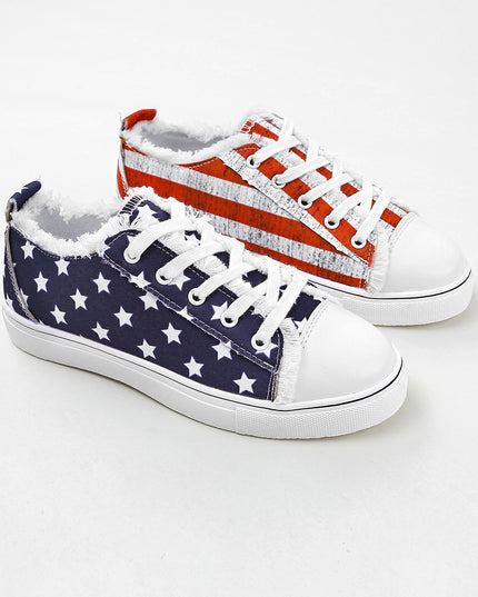 Blue American Flag Lace-up Canvas Flat Shoes