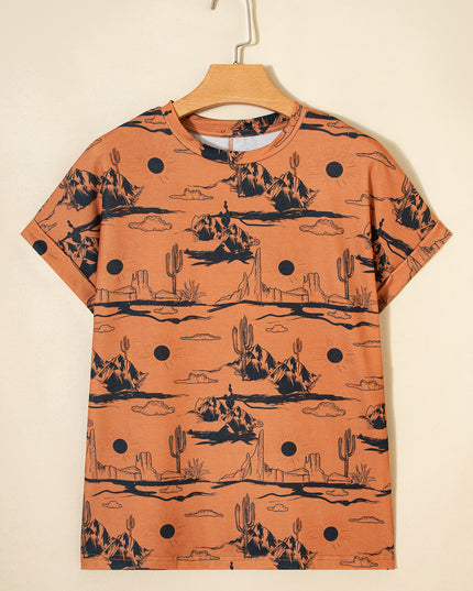 White Desert Sand Print Short Sleeve Knit Top