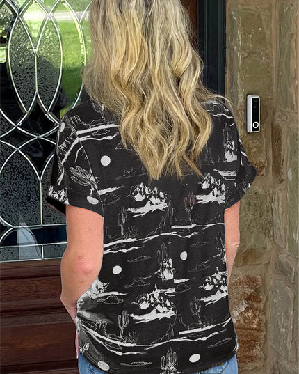 White Desert Sand Print Short Sleeve Knit Top