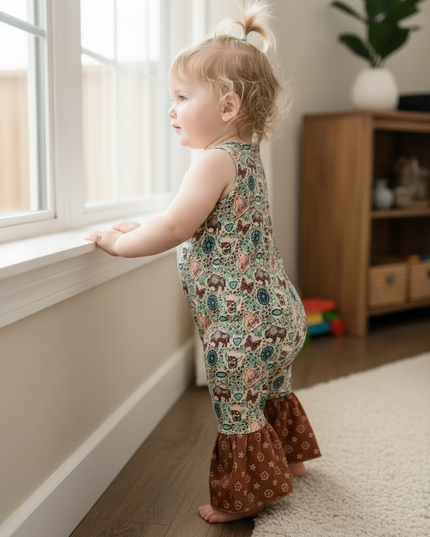 Concho & cow tag printed baby romper. SR101506-AMY