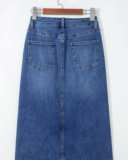Dearlove Myosotis Irregular Distressed Bottom Denim Midi Skirt
