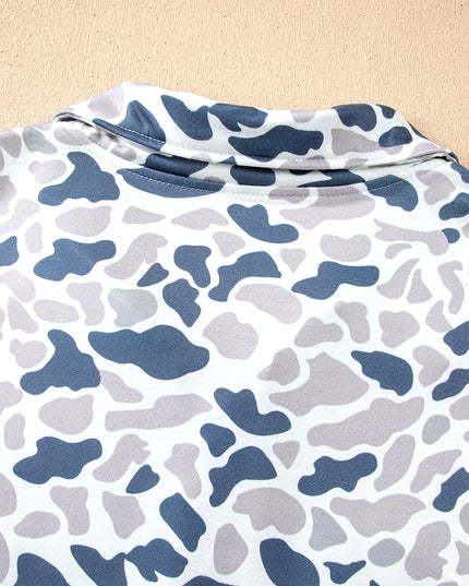 Multicolour Plus Camouflage Print Quarter Zip Kangaroo Pocket Pullover Sweatshirt
