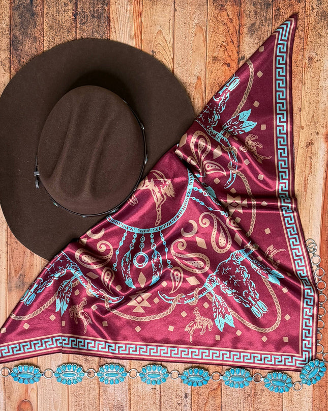 AVS-899 LONGHORN BRONCO PRINT SQUARE SILK WILD RAG 36X36