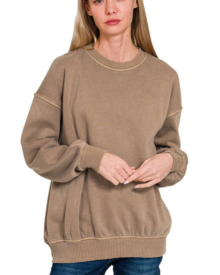 SI-27206 Pigment Dye Fleece Oversized Pullover Zenana