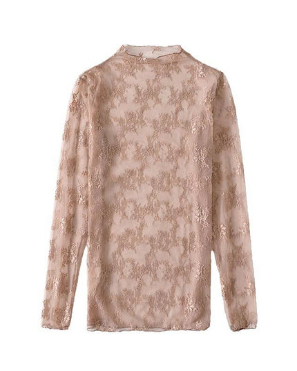 Semi Sheer Mesh Floral Lace Layering See Through Top