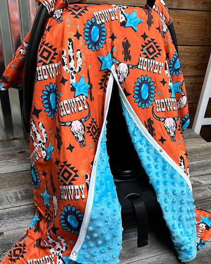 Orange howdy cow skull printed canopy cover. ZYTB25153007 M