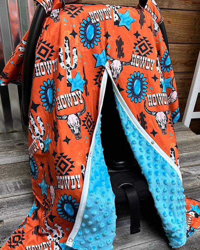 Orange howdy cow skull printed canopy cover. ZYTB25153007 M