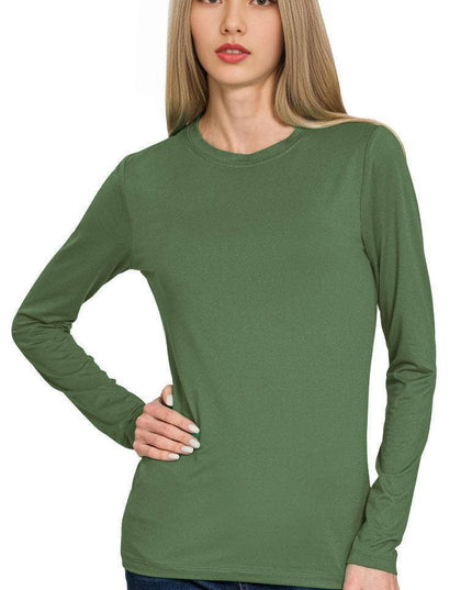 `Microfiber Long Sleeve Basic Tee Zenana