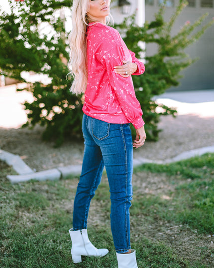 Rose Tie Dye Long Sleeve Pullover Sweatshirt