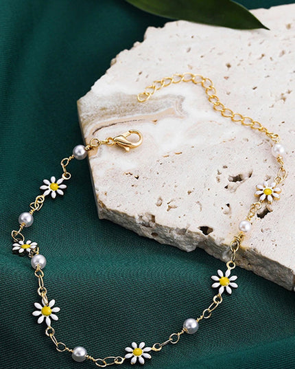 Gold Daisy & Pearl Chain Anklet