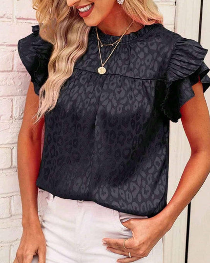 Urban print stain ruffle t-shirt top
