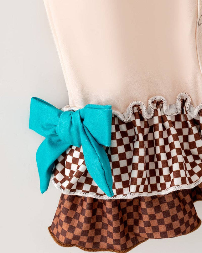 Cream western printed baby romper with bell sleeves and snaps. RPG65077 SOL
