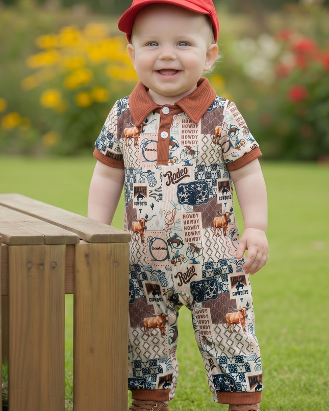 Rodeo multi-printed baby jumpsuit with snaps. RPB60321 SOL