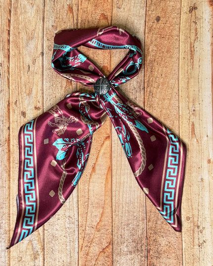 AVS-899 LONGHORN BRONCO PRINT SQUARE SILK WILD RAG 36X36