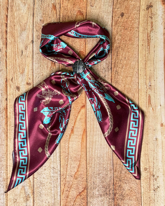 AVS-899 LONGHORN BRONCO PRINT SQUARE SILK WILD RAG 36X36