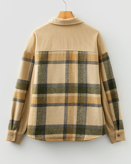 Parchment Retro Plaid Corduroy Patchwork Shacket