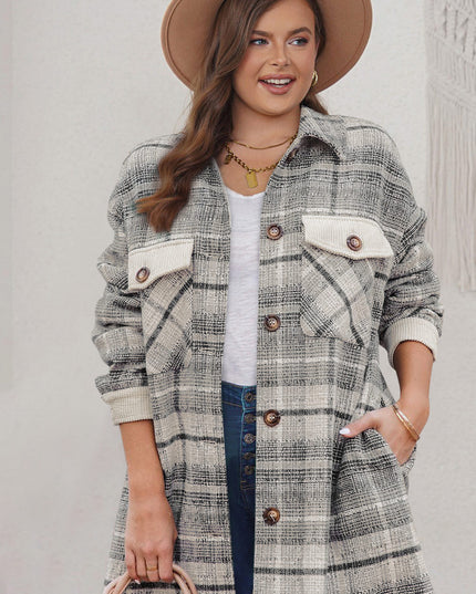 Gray Plus Size Macrame Plaid Coat