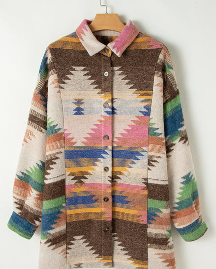 White Aztec Print Button Up Shacket