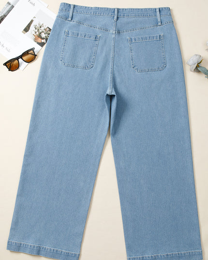 Dusk Blue Patched Pocket Textured Wide Leg Plus Size Jeans