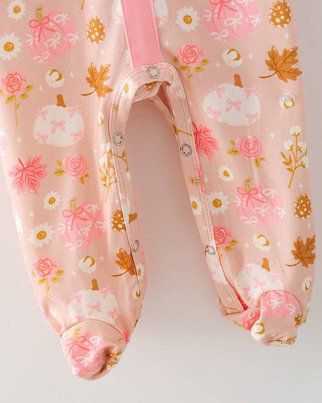 Creamy & pink pumpkin printed baby bodysuit. RPG64147 SOL
