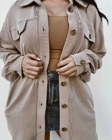 Smoke Gray Solid Corded Drop Shoulder Plus Size Shacket