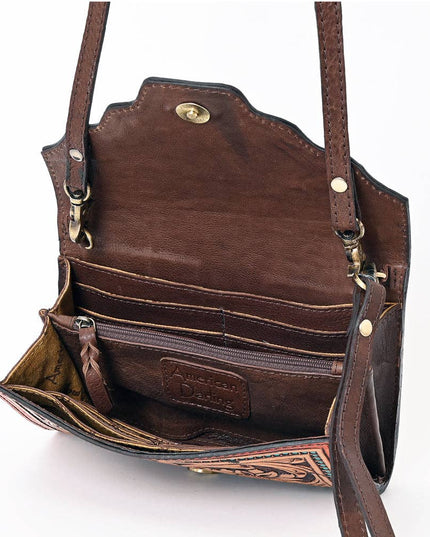 ADBGA393 Tooled Leather Wallet Bag with Turquoise Stud Trim & Floral Design