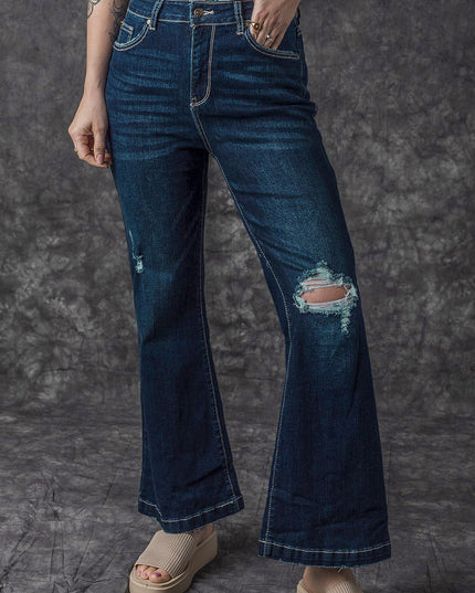 Real Teal High Rise Ripped Bell Bottom Jeans