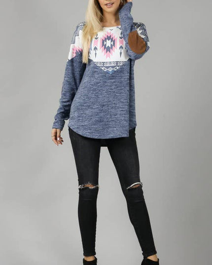 AV1066-ANDREA AZTEC PRINT COLOR BLOCK HACCI TOP