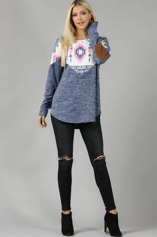 AV1066-ANDREA AZTEC PRINT COLOR BLOCK HACCI TOP