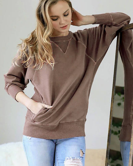 `Washed French Terry Pullover With Side Pockets