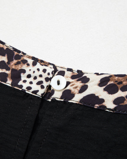 Black Plus Size Leopard Patchwork Round Neck Loose Tee