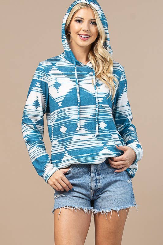 X167-FINLEY GEO PRINT ULTRA SOFT HACCI HOODIE