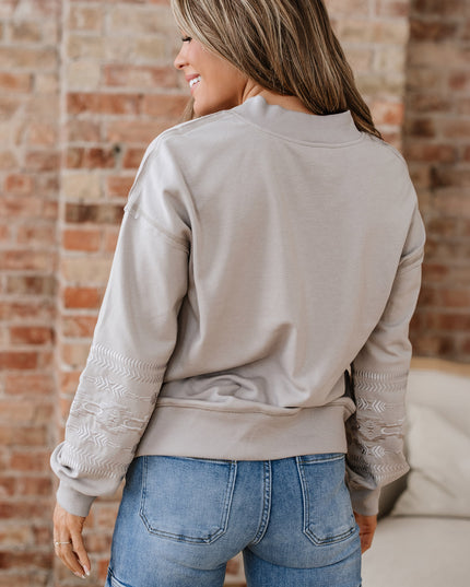 Parchment Aztec Embroidered Western V Neck Sweatshirt