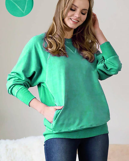 `Washed French Terry Pullover With Side Pockets Zenana