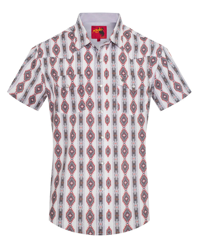 Men's Western Pearl Snap Aztec Print Shirt-MPS110S-1058