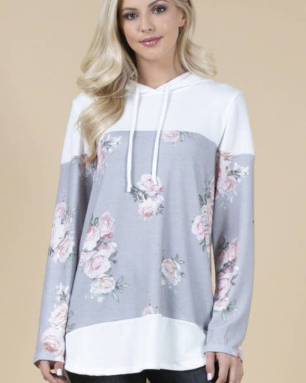 X167-DANA FLORAL PRINT COLOR BLOCK HACCI HOODIE