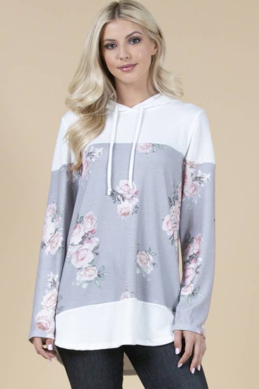X167-DANA FLORAL PRINT COLOR BLOCK HACCI HOODIE